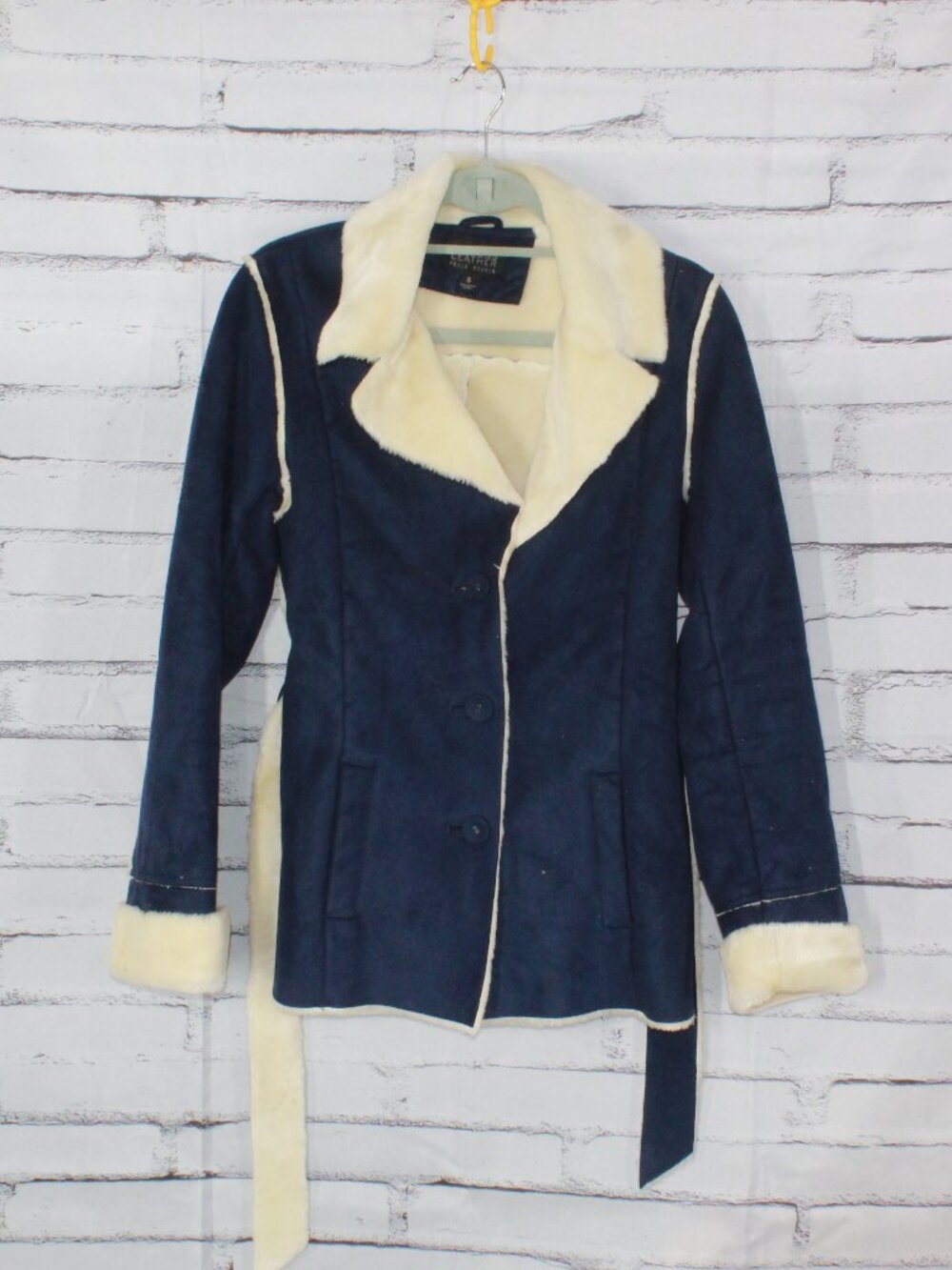 Wilsons Leather Blue Suede Belted Coat Faux Shearling Lined Jacket Small